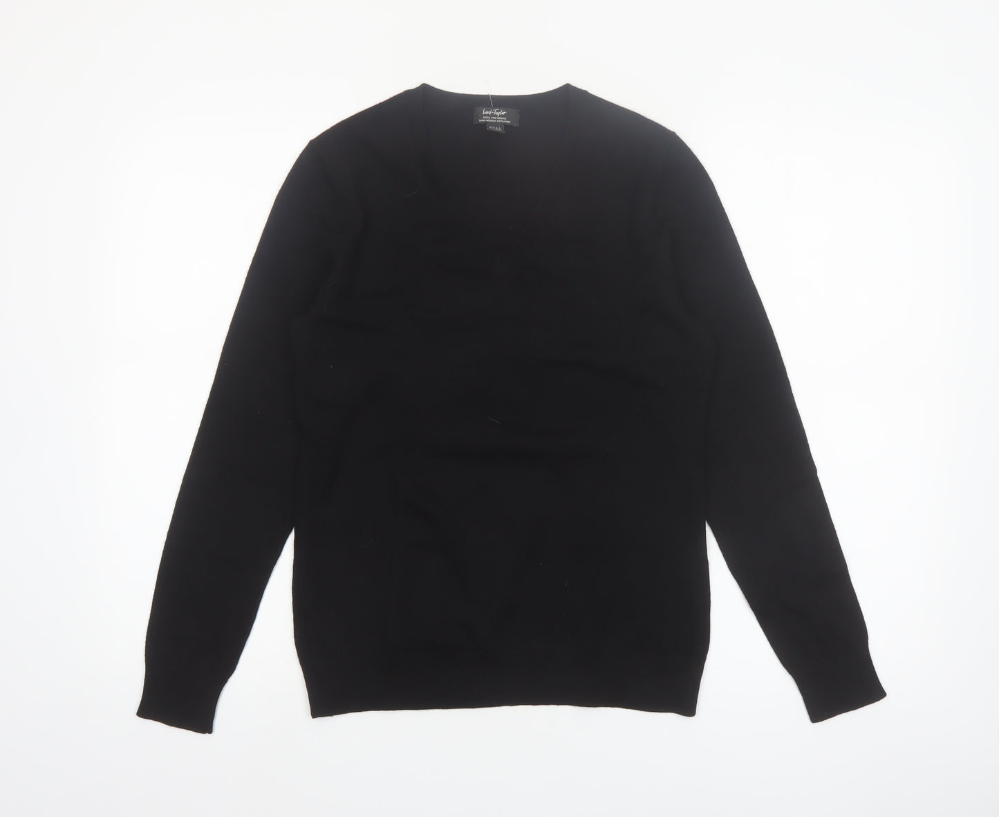 Lord & Taylor Women Black Small V-Neck Merino Wool Jumper
