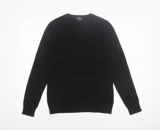 Lord & Taylor Women Black Small V-Neck Merino Wool Jumper