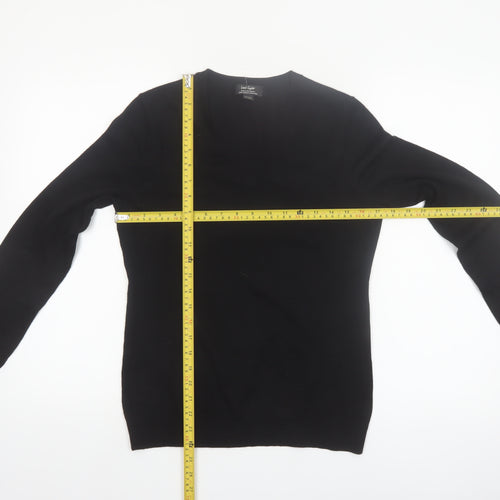 Lord & Taylor Women Black Small V-Neck Merino Wool Jumper