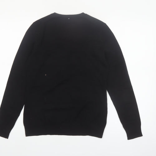 Lord & Taylor Women Black Small V-Neck Merino Wool Jumper
