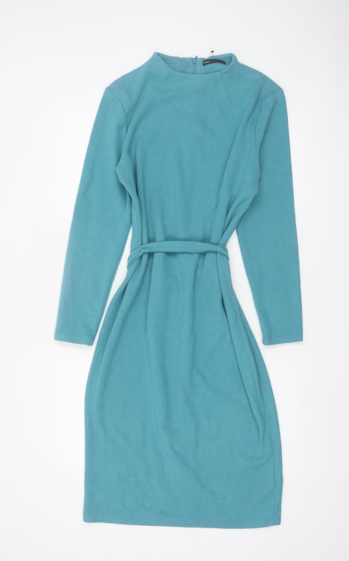 Marks and Spencer Women Blue Knit Belted Shift Dress Size 12