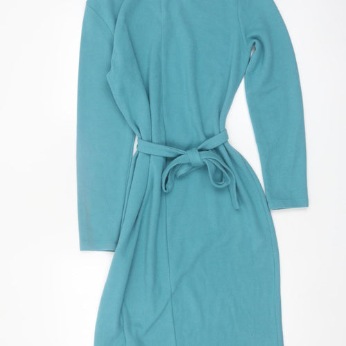Marks and Spencer Women Blue Knit Belted Shift Dress Size 12