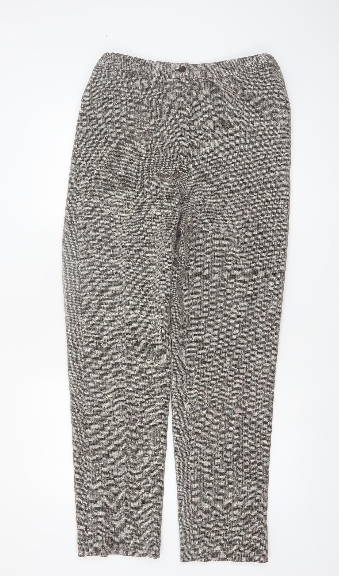 Bassonova Women’s Grey Tweed Wool Blend Straight Trousers Size 12