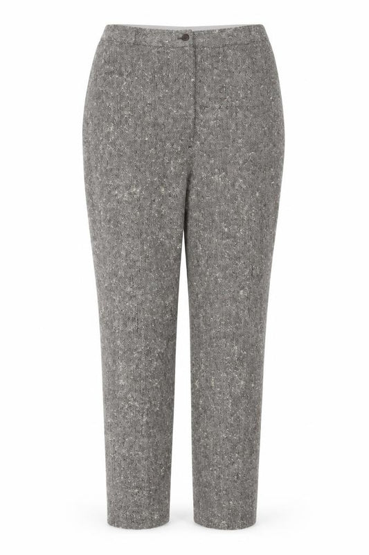 Front view of Bassonova Women’s Grey Tweed Wool Blend Straight Trousers, size UK 12