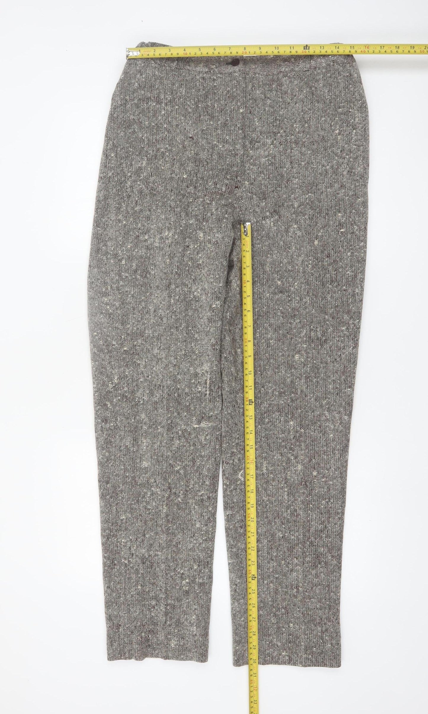 Bassonova Women’s Grey Tweed Wool Blend Straight Trousers Size 12