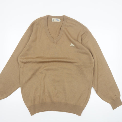 Monte Carlo Men's Beige Wool V-Neck Classic Pullover Jumper L