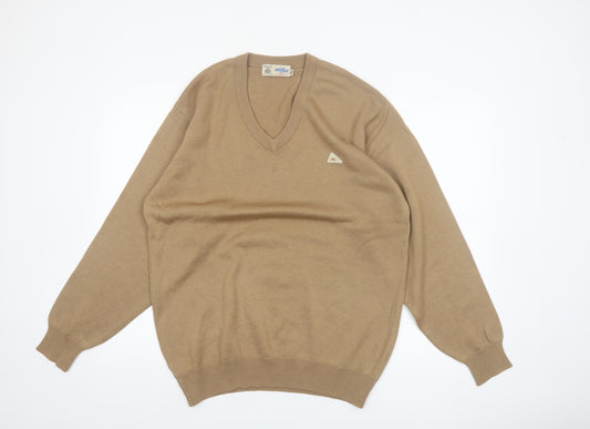 Monte Carlo Men's Beige Wool V-Neck Classic Pullover Jumper L