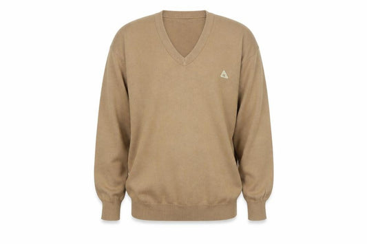 Front view of Monte Carlo Men's Beige Wool V-Neck Classic jumper L
