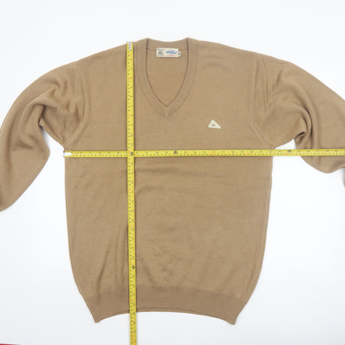 Monte Carlo Men's Beige Wool V-Neck Classic Pullover Jumper L