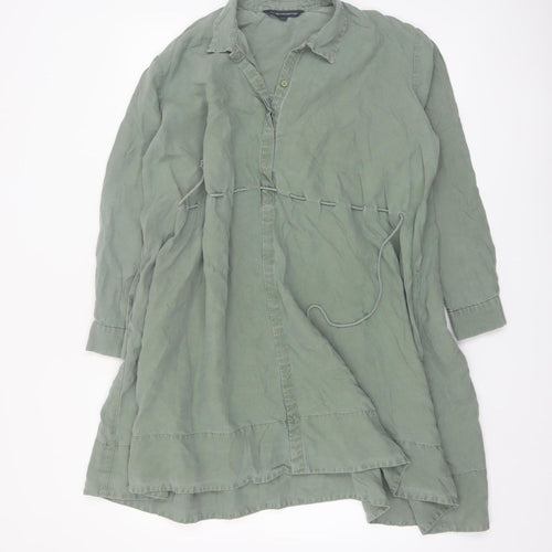 French Connection Women Green Shirt Dress Size 8 Linen Blend