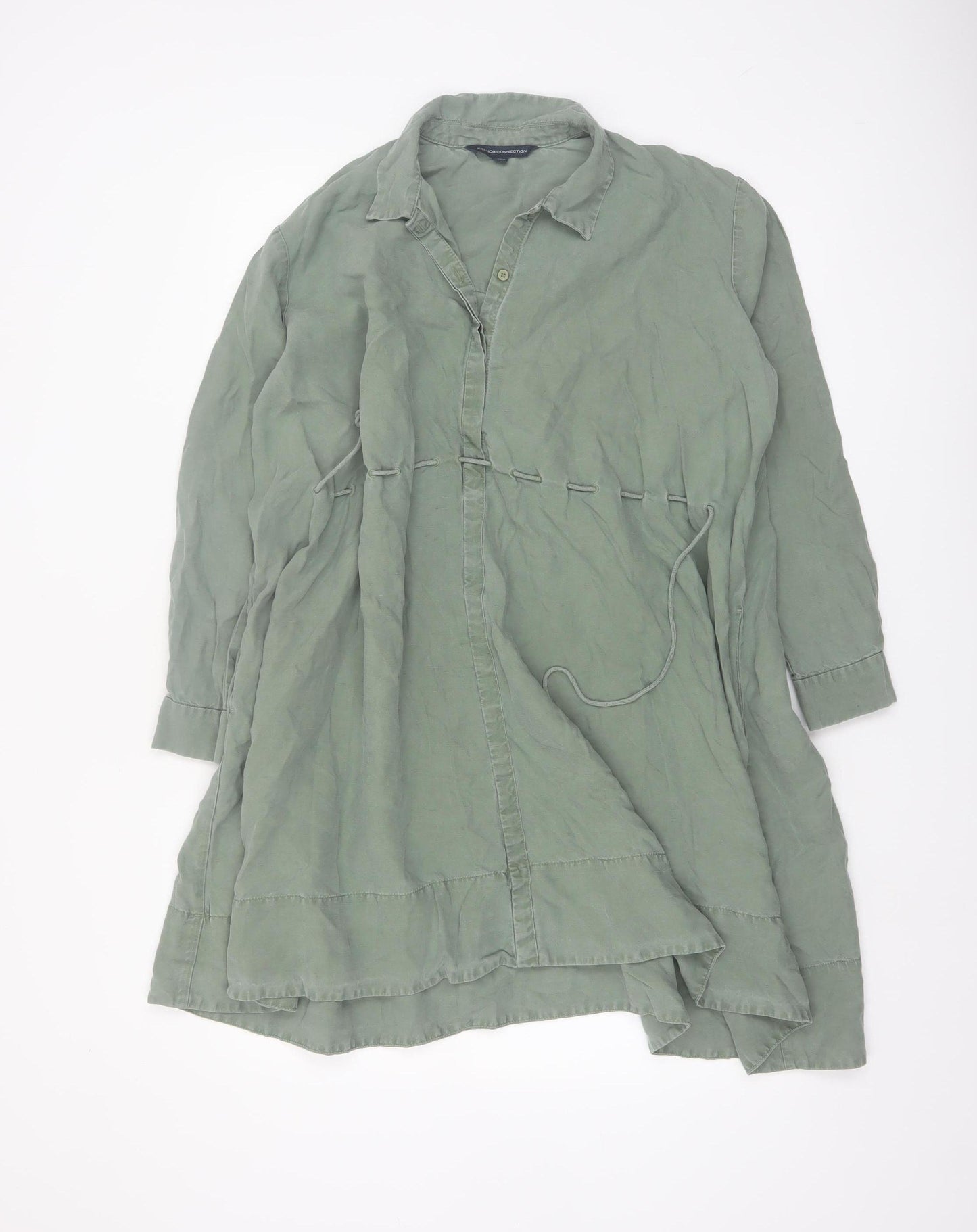 French Connection Women Green Shirt Dress Size 8 Linen Blend