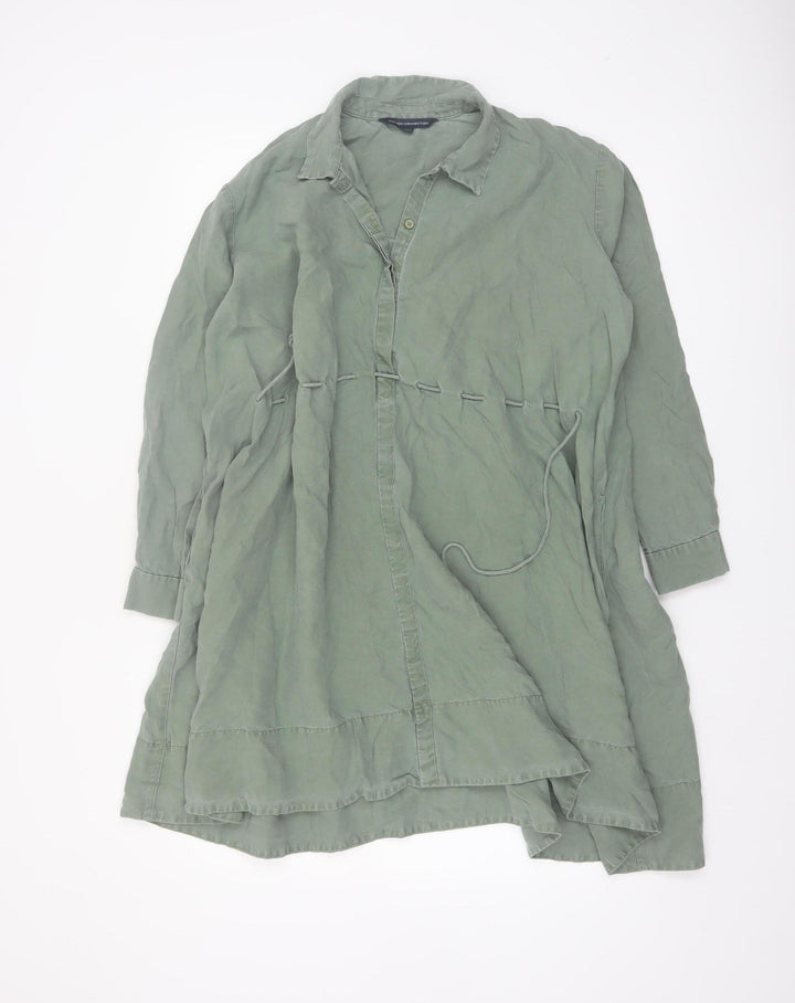 French Connection Women Green Shirt Dress Size 8 Linen Blend