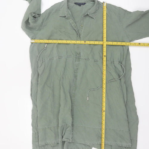 French Connection Women Green Shirt Dress Size 8 Linen Blend