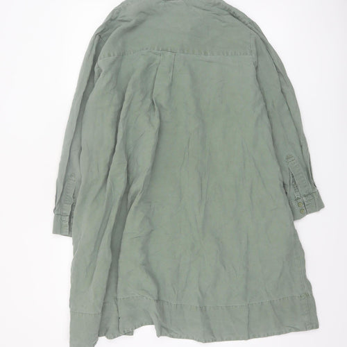 French Connection Women Green Shirt Dress Size 8 Linen Blend