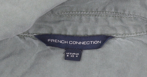 French Connection Women Green Shirt Dress Size 8 Linen Blend
