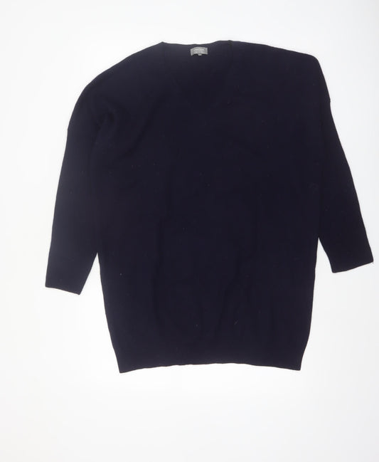 Jaeger Women Black Wool Cashmere V-Neck Pullover Jumper M