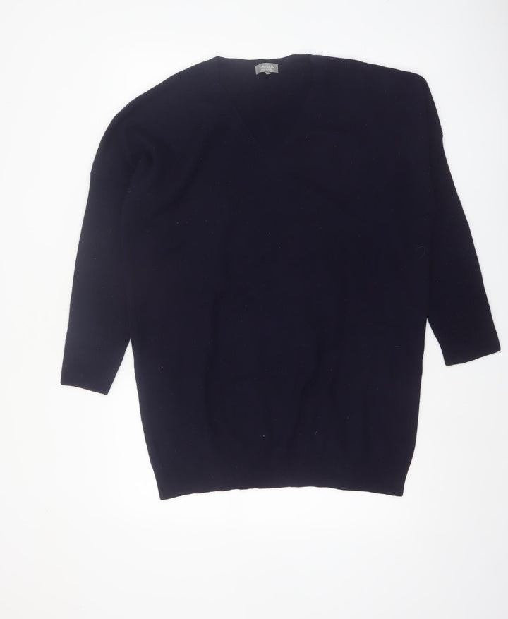 Jaeger Women Black Wool Cashmere V-Neck Pullover Jumper M