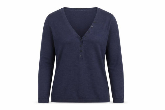 Front view of Gap Women's Blue Merino Wool Henley Jumper M V-Neck Long Sleeve