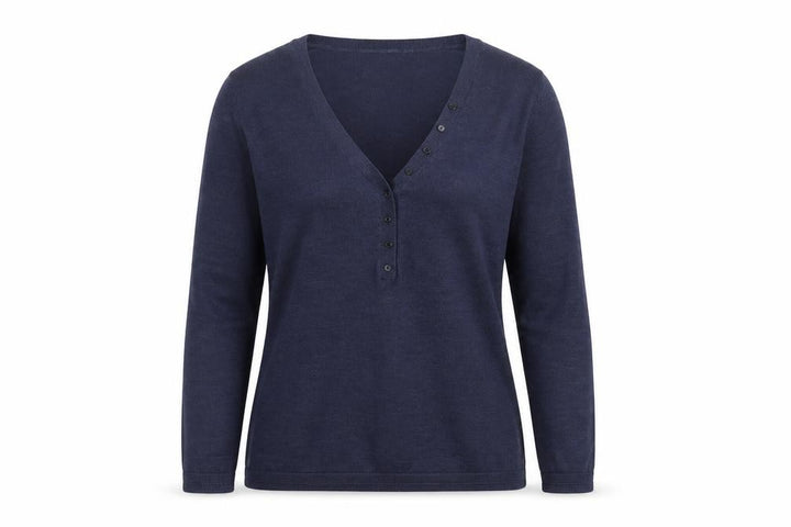 Gap Women's Blue Merino Wool Henley Jumper M V-Neck Long Sleeve