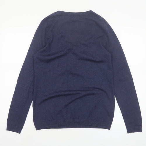 Gap Women's Blue Merino Wool Henley Jumper M V-Neck Long Sleeve