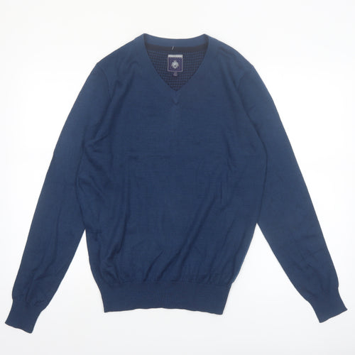 Point Zero Men's Blue V-Neck Wool Blend Jumper Size S
