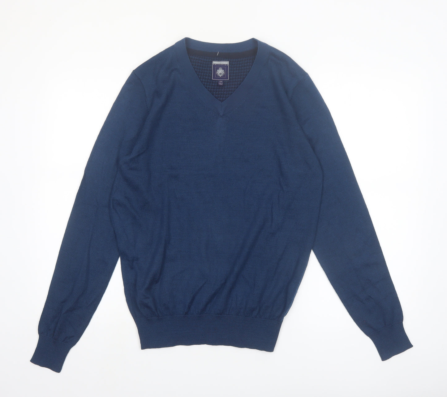 Point Zero Men's Blue V-Neck Wool Blend Jumper Size S