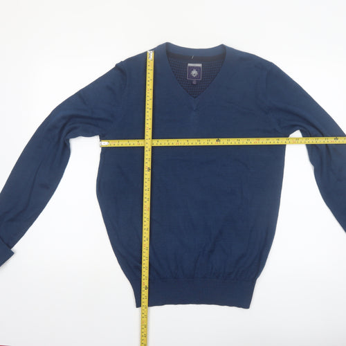 Point Zero Men's Blue V-Neck Wool Blend Jumper Size S