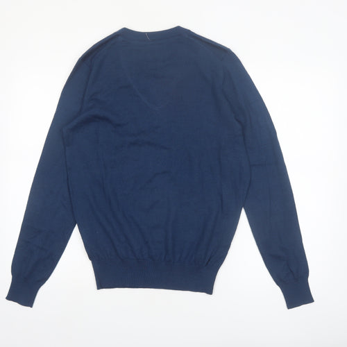 Point Zero Men's Blue V-Neck Wool Blend Jumper Size S
