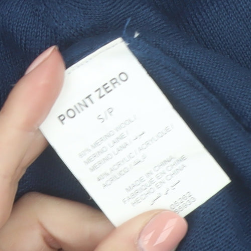 Point Zero Men's Blue V-Neck Wool Blend Jumper Size S