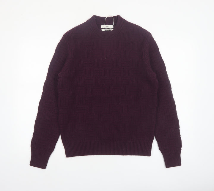 Marks and Spencer Men's Purple Lambswool Blend Jumper Size S