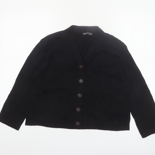 Boohoo Petite Women's Black V-Neck Button Cardigan Size 8
