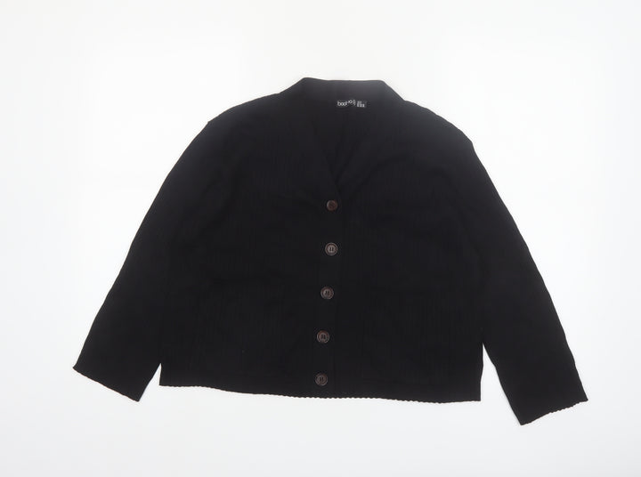 Boohoo Petite Women's Black V-Neck Button Cardigan Size 8