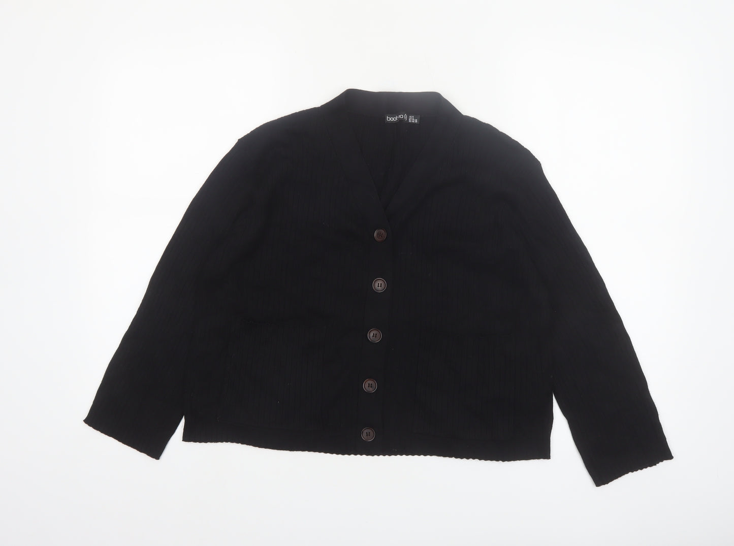 Boohoo Petite Women's Black V-Neck Button Cardigan Size 8