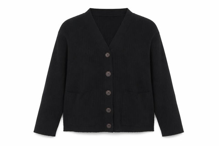 Boohoo Petite Women's Black V-Neck Button Cardigan Size 8