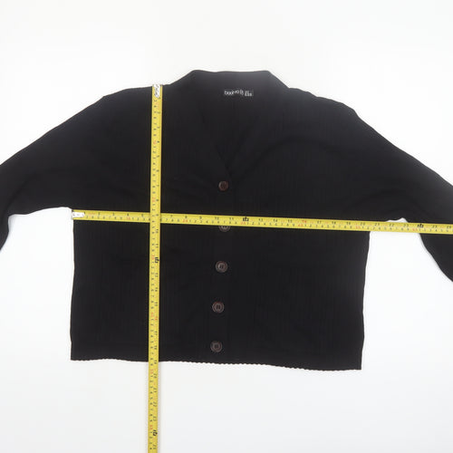 Boohoo Petite Women's Black V-Neck Button Cardigan Size 8