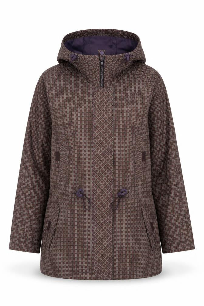 Front view of Sequence Women’s Brown Geometric Hooded Anorak Jacket XS Petite