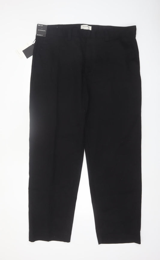 Marks and Spencer Autograph Men's Black Cotton Chino Trousers 40W 33L