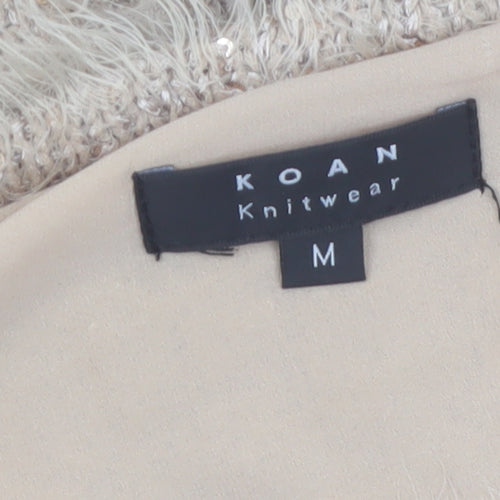 Koan Women Beige Sequin Fuzzy Knit Cardigan Jumper M