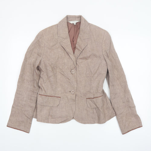 East Women Beige Linen Single-Breasted Blazer Size 10 Two-Button Jacket