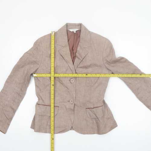 East Women Beige Linen Single-Breasted Blazer Size 10 Two-Button Jacket