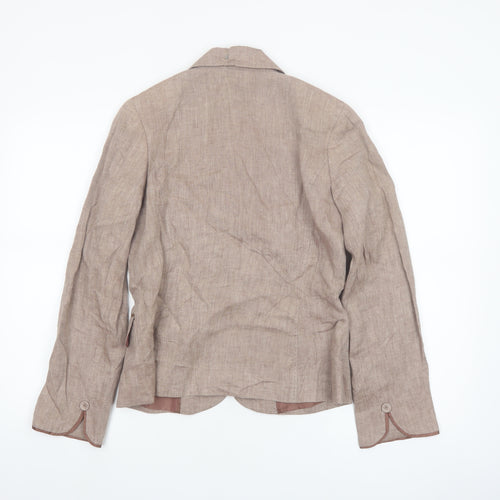 East Women Beige Linen Single-Breasted Blazer Size 10 Two-Button Jacket