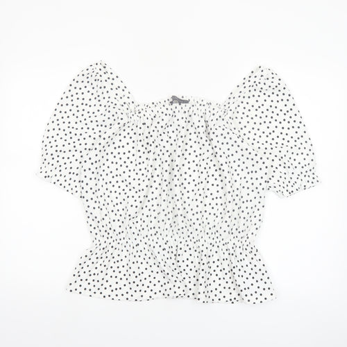 Dorothy Perkins Women’s White Polka Dot Puff Sleeve Cropped Blouse Size M