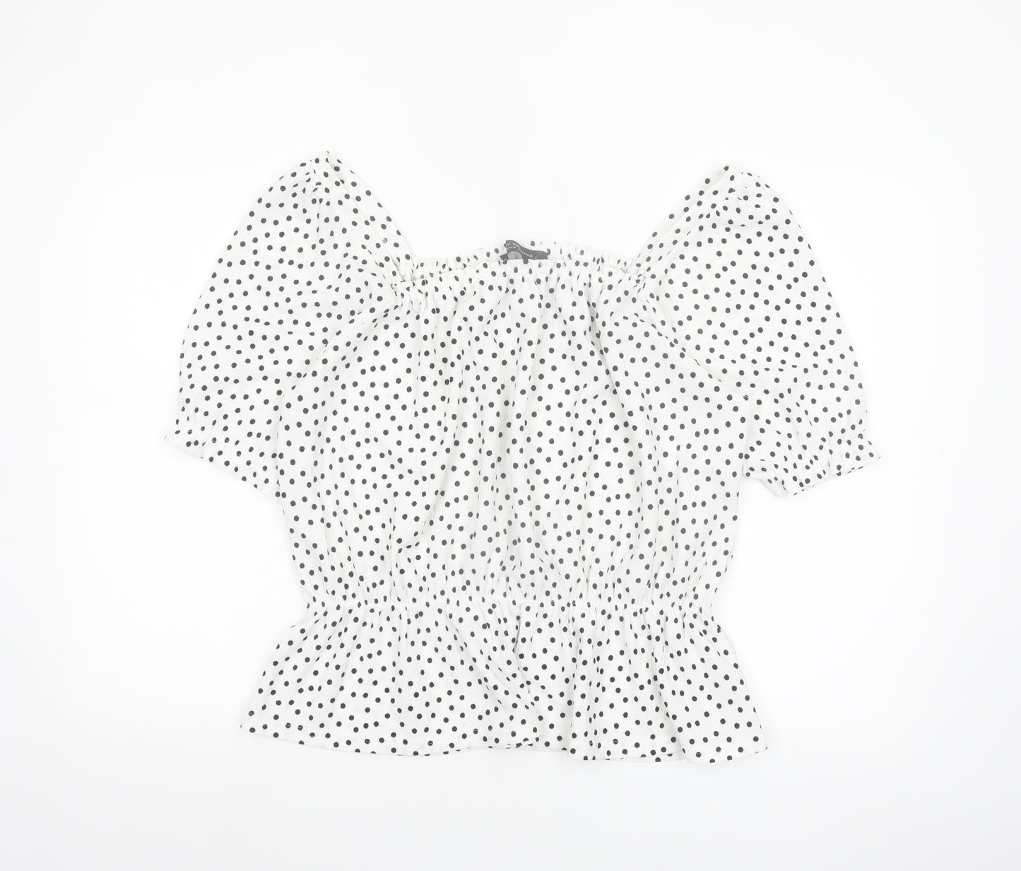 Dorothy Perkins Women’s White Polka Dot Puff Sleeve Cropped Blouse Size M