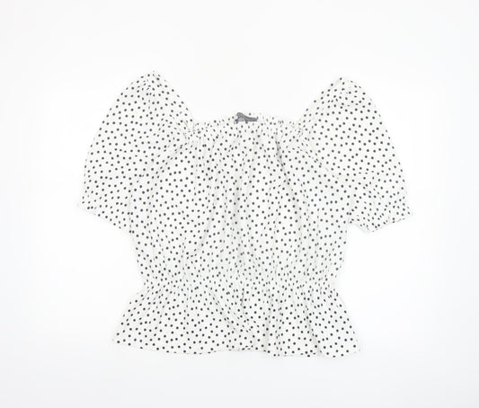 Dorothy Perkins Women’s White Polka Dot Puff Sleeve Cropped Blouse Size M
