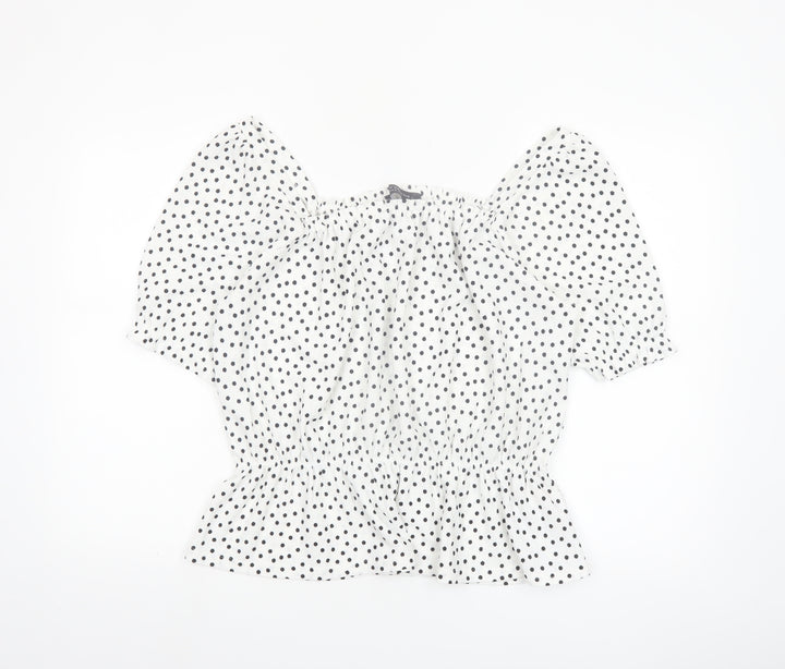 Dorothy Perkins Women’s White Polka Dot Puff Sleeve Cropped Blouse Size M