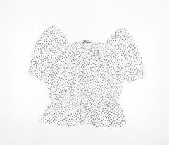 Dorothy Perkins Women’s White Polka Dot Puff Sleeve Cropped Blouse Size M