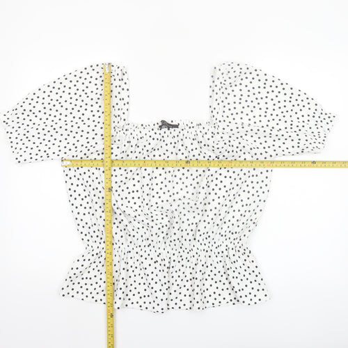 Dorothy Perkins Women’s White Polka Dot Puff Sleeve Cropped Blouse Size M