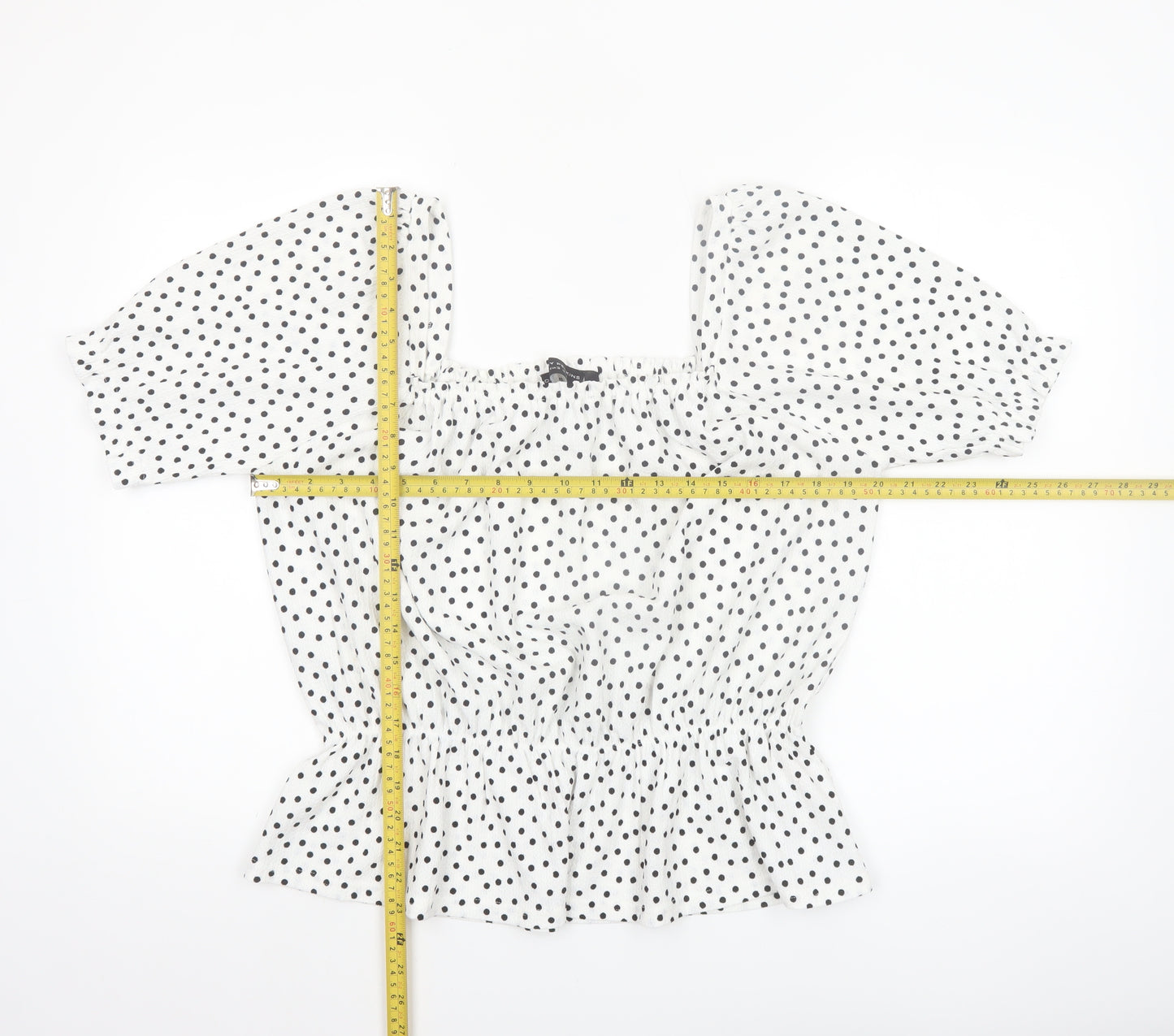 Dorothy Perkins Women’s White Polka Dot Puff Sleeve Cropped Blouse Size M