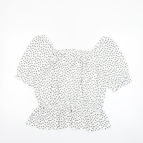 Dorothy Perkins Women’s White Polka Dot Puff Sleeve Cropped Blouse Size M