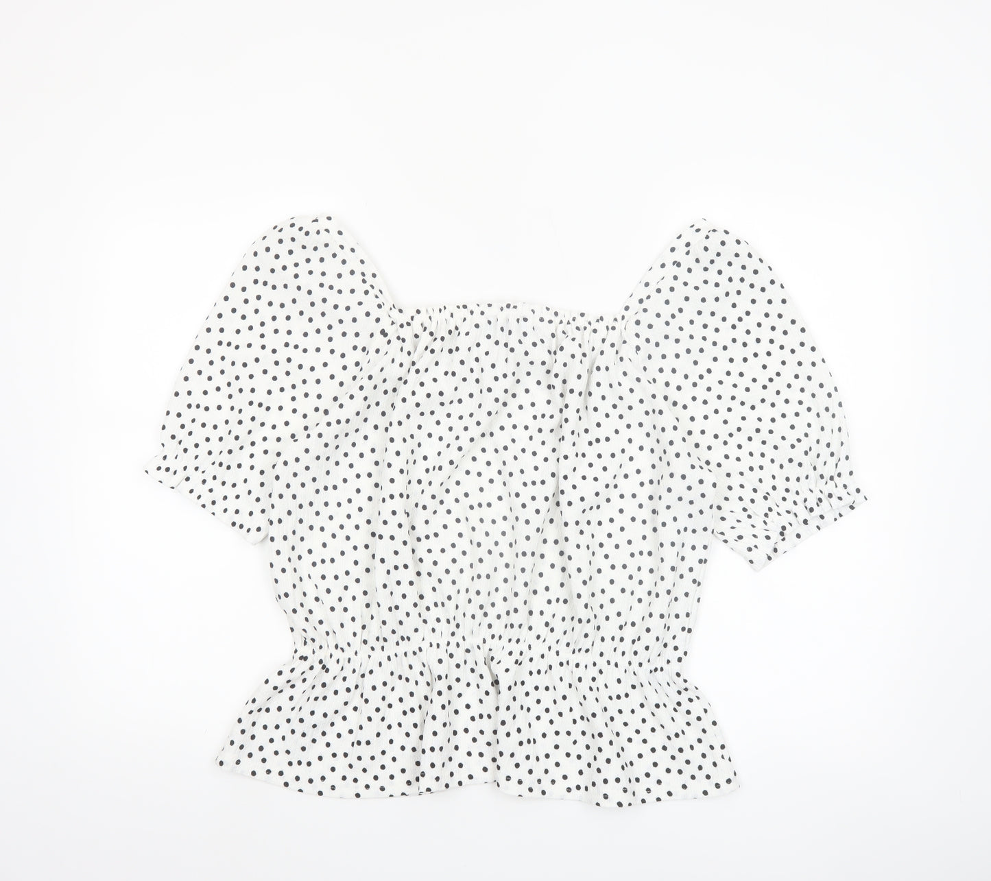Dorothy Perkins Women’s White Polka Dot Puff Sleeve Cropped Blouse Size M